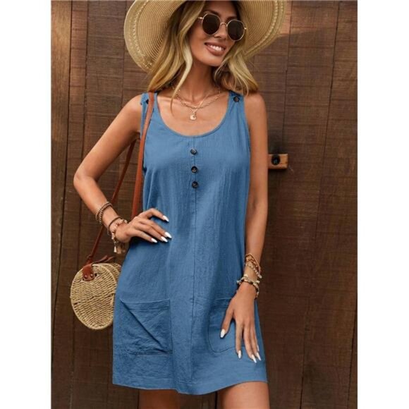 Decor Button Mini Tank Dress with Pockets - Picture 13 of 15